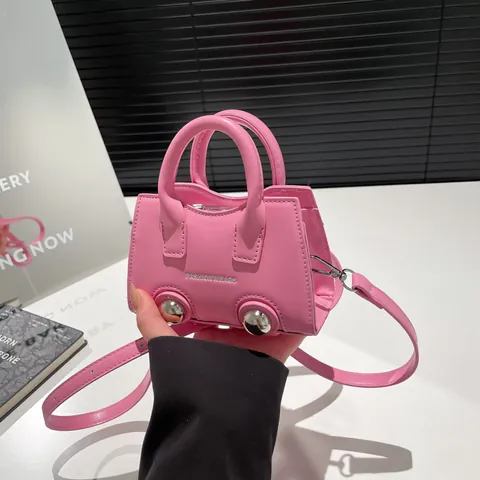 Borsa a Mano Mini in Pelle PU da Donna con Rivetti e Sfera di Metallo Borsa a Tracolla alla Moda Tinta Unita Piccola