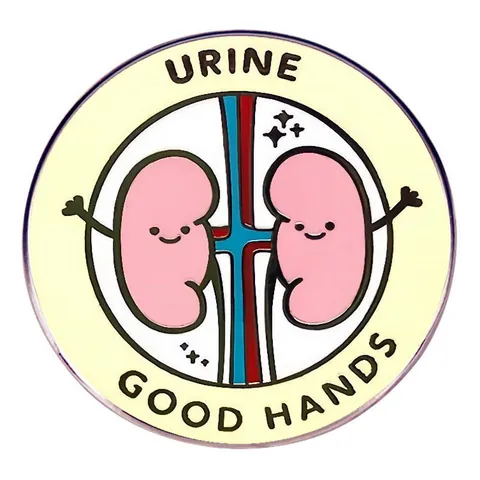 Urine Good Hands Pin de Esmalte de Riñón Divertido Juego de Palabras Médico Dibujos Animados Broche de Aleación Insignia Redonda Para Enfermera Doctor