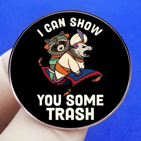 I Can Show You Some Trash Funny Raccoon Opossum Enamel Pin Magic Carpet Alloy Brooch Cartoon Animal Badge For Bags Clothing