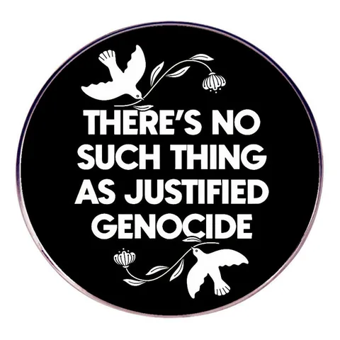Round Alloy Pin Brooch Badge Peace Dove Flower Pattern No Justified Genocide Social Justice Statement Accessory For Men Women