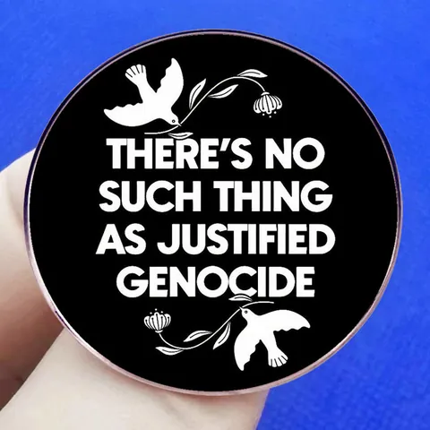 Round Alloy Pin Brooch Badge Peace Dove Flower Pattern No Justified Genocide Social Justice Statement Accessory For Men Women