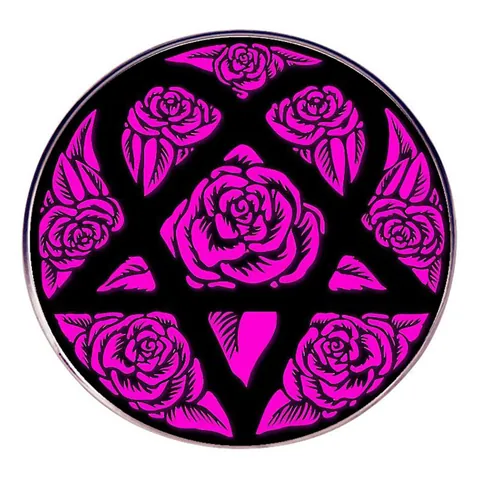 Spilla a Forma di Rosa Gotica in Lega Smaltata Tonda Distintivo per Vestiti Borse Zaini Accessori Gioielli Stile Punk Rock
