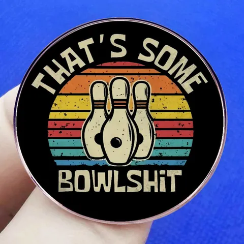 Funny Bowling Sarcasm Pin Badge That's Some Bowlshit Retro Sunset Round Alloy Brooch For Backpack Clothing Decoration Unisex