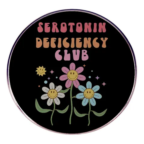 Vintage Round Alloy Pin Serotonin Deficiency Club Enamel Badge For Clothes Bags Accessories Retro Brooch For Men Women