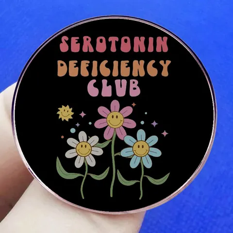 Vintage Round Alloy Pin Serotonin Deficiency Club Enamel Badge For Clothes Bags Accessories Retro Brooch For Men Women