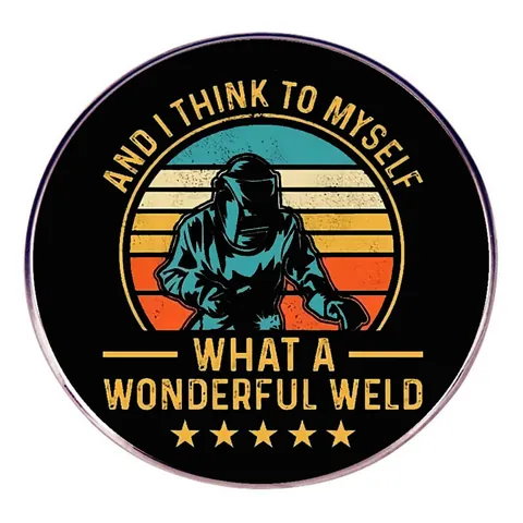 Wonderful Weld Retro Alloy Badge Humorous Welder Sunset Pattern Round Brooch Pin For Women Men Industrial Clothing Accessories