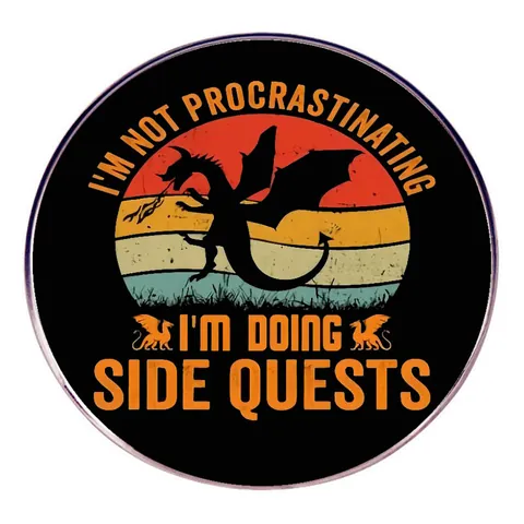 Spilla a Forma di Drago I'm Not Procrastinating I'm Doing Side Quests Tonda in Lega Pin Retro Tramonto Distintivo per Decorazione Zaino Giacca