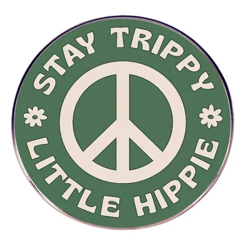 Stay Trippy Little Hippie Broche Ronde en Alliage Signe de la Paix Badge en Émail pour Vêtements Sac à Dos Bijoux Rétro