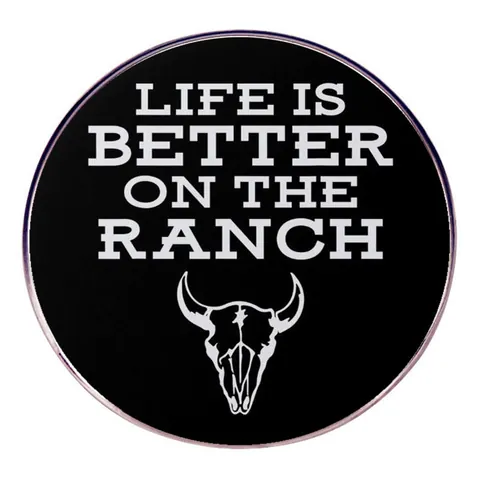 Spilla Rotonda Western Life Is Better On The Ranch Lega Teschio Di Mucca Pin Smaltata Minimalista Stile Country Gioielli