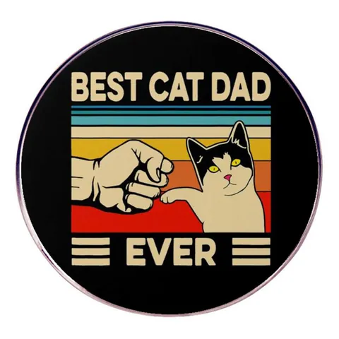 Best Cat Dad Ever Retro Katzenpfote Faustschlag Legierung Brosche Vintage Rundes Abzeichen Herren Bekleidungszubehör Vatertagsgeschenk
