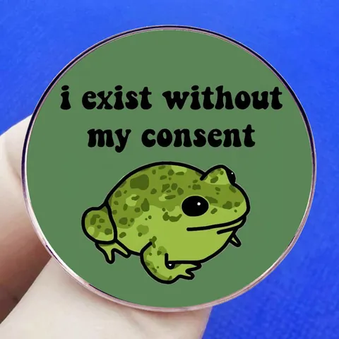 Funny Cartoon Spotted Frog Enamel Pin Alloy Brooch i exist without my consent Slogan Round Badge For Backpack Accessories