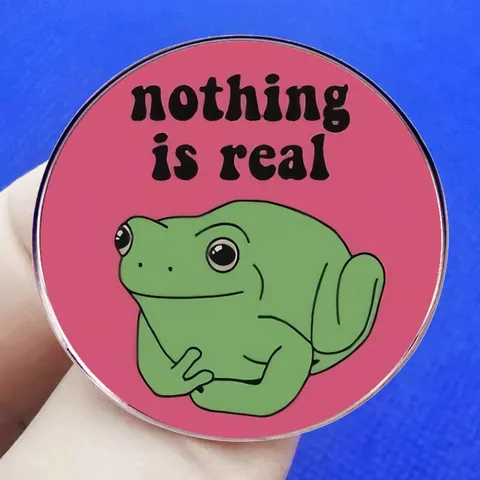 Cartoon Frog Enamel Pin Pink Round Brooch Nothing Is Real Lettering Alloy Badge Fashion Jewelry For Backpack Hat Accessory
