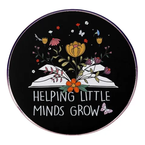 Spilla In Smalto Libro E Fiori Helping Little Minds Grow Distintivo Tondo In Lega Per Amanti Della Lettura Gioiello