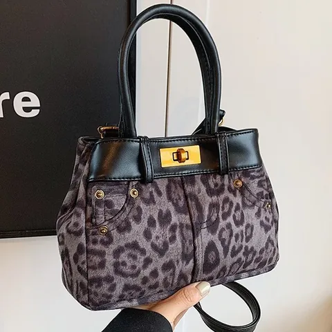 Borsa da Donna Vintage con Stampa Leopardata in Pelle PU Borsa a Tracolla con Chiusura Dorata Retro Chic Borsa a Spalla