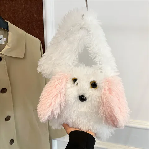 Simpatica Borsa a Tracolla in Peluche a Forma di Cane Per Donna Borsa a Tracolla Quadrata in Ecopelliccia Regalo per Ragazze