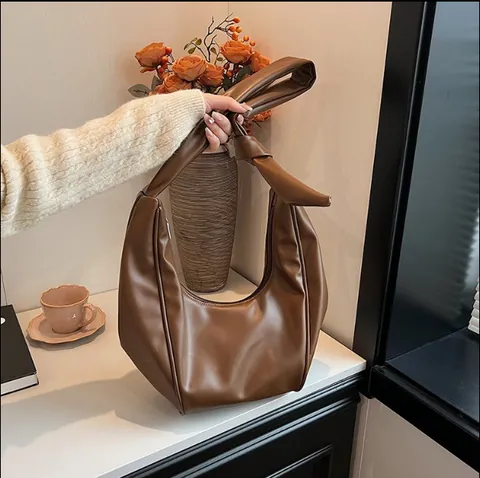 Borsa Hobo in Pelle PU Vintage per Donna Grande Capacità Minimalista Tracolla con Nodo Borsa a Spalla Mezzaluna Tote