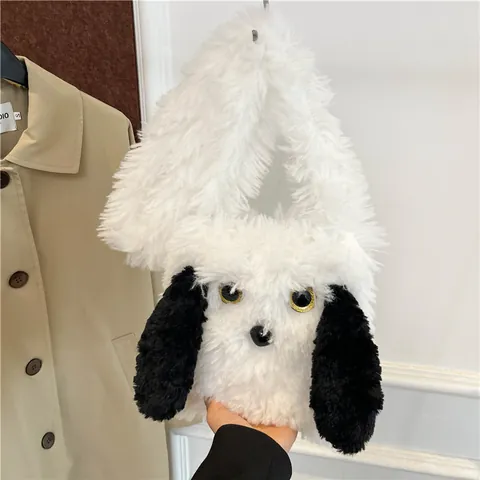 Simpatica Borsa a Tracolla in Peluche a Forma di Cane Per Donna Borsa a Tracolla Quadrata in Ecopelliccia Regalo per Ragazze
