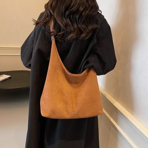 Bolso Tote de Gamuza de Gran Capacidad para Mujer Vintage Minimalista Hobo Bolso de Hombro Correa Ajustable Bolso de Mano Color Sólido