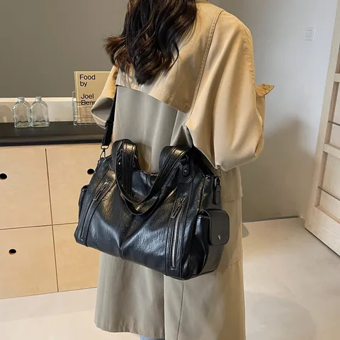 Damen Große Kapazität PU Leder Tragetasche Vintage Multi Tasche Reißverschluss Umhängetasche Mode Pendler Handtasche Für Den Alltag
