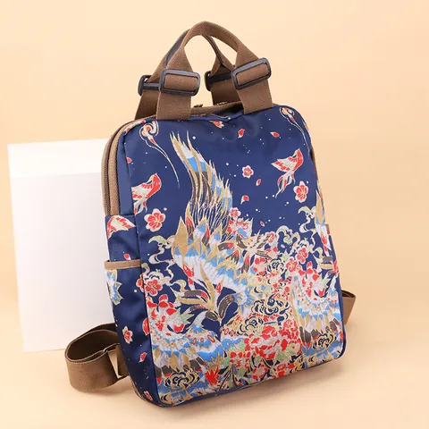 Chinese Stijl Rugzak Met Nationaal Patroon Waterdichte Oxford Stof Grote Capaciteit Laptoptas Voor Reizen Vrouwen Vintage Bloemenprint Casual Daypack