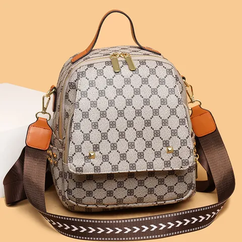Dames Mode Rugzak Vintage Geometrische Print Grote Capaciteit PU Leren Tas Met Brede Verstelbare Riem Chique Reistas