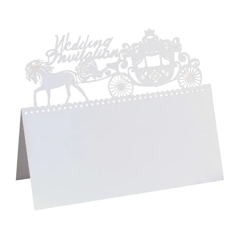 Marque-places de Mariage Carrosse Royal Découpe Laser Cartes de Table en Papier Perlé pour Réception Banquet Décoration de Fête