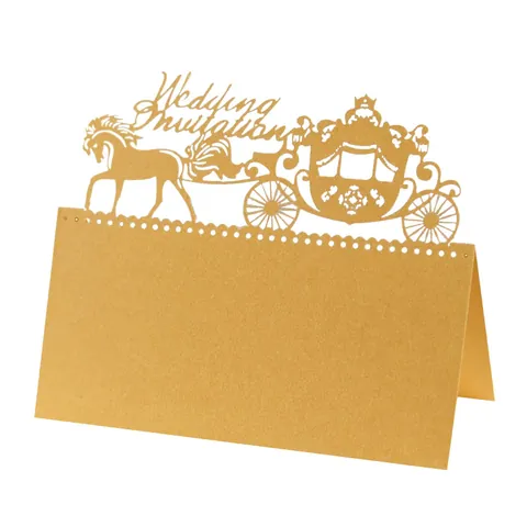 European Style Laser Cut Wedding Place Cards Pearlescent Paper Hollow Carriage Design Party Table Name Cards For Banquet Decoration