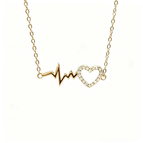 S925 Sterlingsilber EKG Herzschlag Herz Anhänger Halskette Für Damen Zirkonia Eingelegt Minimalistische Schlüsselbein Kette