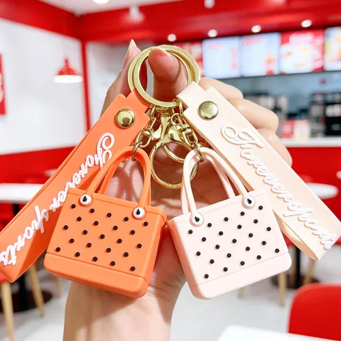 Mini Beach Hole Bag Keychain Silicone Tote Bag Pendant Keyring With Wrist Strap For Women Girls Bag Charm Accessories