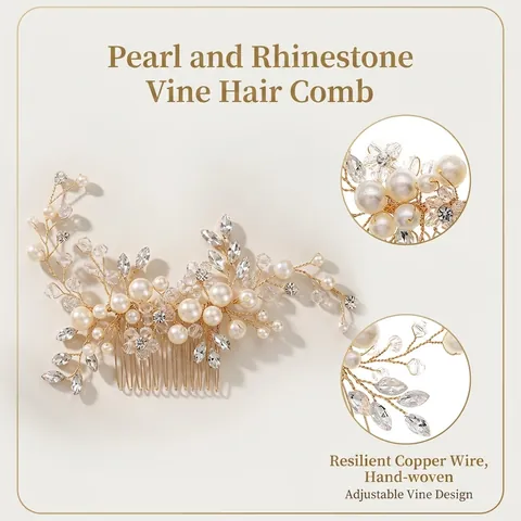 Handgefertigt Braut Haarkamm Mit Künstliche Perlen Strass Kristall Blume Blatt Design Hochzeit Haarschmuck Für Damen
