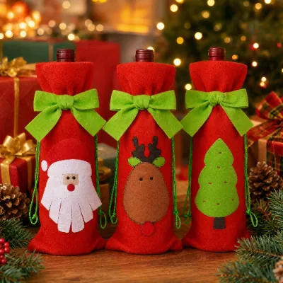 Christmas Wine Bottle Covers Felt Santa Reindeer Tree Patterns With Bow Ribbon Festive Holiday Table Decor Gifts