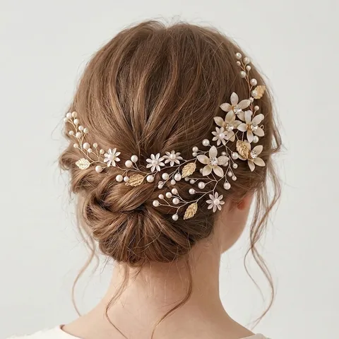 Cerchietto da Sposa Floreale Fatto a Mano in Lega Strass e Perla Artificiale Stile Foresta Copricapo Matrimonio Donna