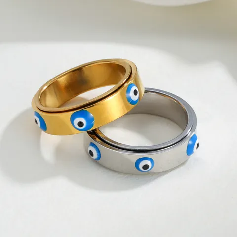 Μόδα 304 Ανοξείδωτο Ατσάλι Spinner Δαχτυλίδι Με Μάτι Για Άνδρες Γυναίκες Μπλε Σμάλτο Άγχος Περιστρεφόμενο Δαχτυλίδι Κοσμήματα Ανακούφισης