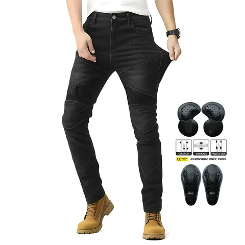 Herren Motorradreithose Mit Herausnehmbaren CE-Protektoren Biker Moto Pants Stretch Baumwolle Denim Outdoor Radhose