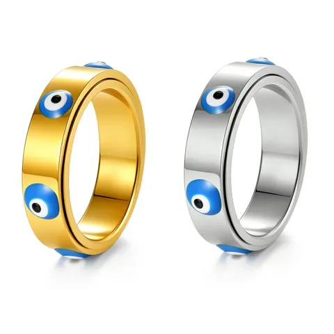 Μόδα 304 Ανοξείδωτο Ατσάλι Spinner Δαχτυλίδι Με Μάτι Για Άνδρες Γυναίκες Μπλε Σμάλτο Άγχος Περιστρεφόμενο Δαχτυλίδι Κοσμήματα Ανακούφισης