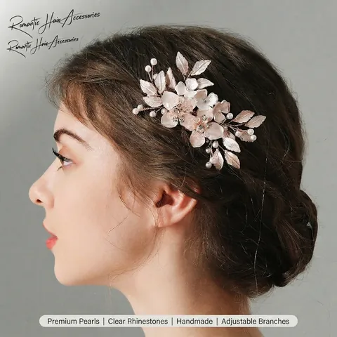 Braut Haarkamm Legierung Floral Blatt Handgemachte Hochzeit Kopfschmuck Kunstperle Strass Elegant Kristall Party Accessoire Damen