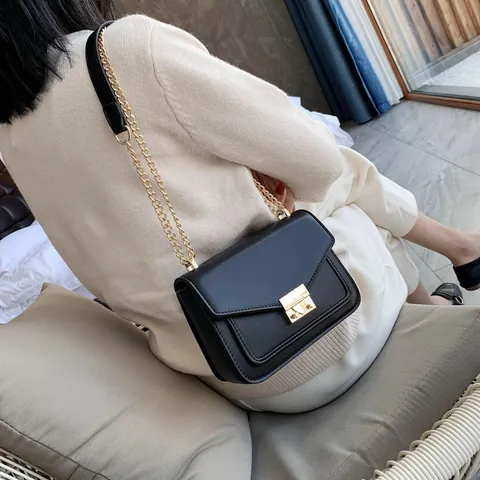 Bolso Bandolera Cuadrado de Cuero PU Vintage para Mujer Bolso de Hombro con Cadena de Bloques de Color y Cierre Metálico