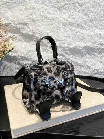 Women Mini Leopard Print Handbag Cartoon Monster Design Crossbody Bag PU Leather Kelly Style Small Shoulder Bag Gift