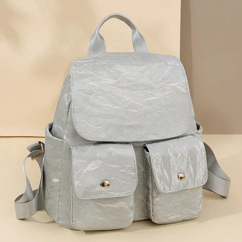 Mochila de Cuero PU para Mujer de Moda con Textura Arrugada Gran Capacidad Bolsa de Viaje Escolar Casual Color Sólido Impermeable Antirrobo
