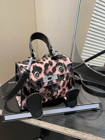 Women Mini Leopard Print Handbag Cartoon Monster Design Crossbody Bag PU Leather Kelly Style Small Shoulder Bag Gift