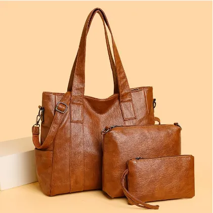 Women Retro PU Leather Large Capacity Tote Bag Crossbody Bag And Handbag Matching Set Solid Color Shoulder Bag Daily Office Travel Fashion Messenger Bag