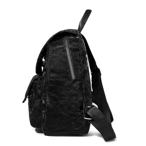 Mochila de Cuero PU para Mujer de Moda con Textura Arrugada Gran Capacidad Bolsa de Viaje Escolar Casual Color Sólido Impermeable Antirrobo