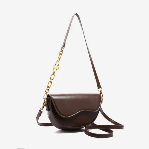 Borsa a Sella da Donna in Pelle PU Rétro Decorazione con Catena d'Oro Bordo Ondulato Patta Borsa a Tracolla Semplice Borsa Quadrata