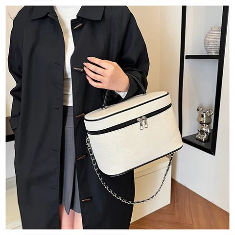 Large Capacity Canvas Makeup Bag Box Shape Handheld Shoulder Bag For Women Travel Toiletry Organizer Daily Commute Handbag