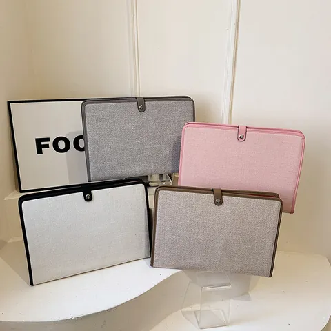 Minimalist Canvas Laptop Sleeve Business Document Bag With Leather Trim Large Capacity Handheld Briefcase For Women