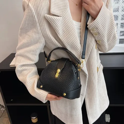 Borsa a Conchiglia in Pelle PU Vintage da Donna Retro Cuciture a Contrasto Borsa a Tracolla Elegante Borsa a Mano con Manico