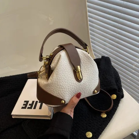 Borsa a Conchiglia in Pelle PU Vintage da Donna Retro Cuciture a Contrasto Borsa a Tracolla Elegante Borsa a Mano con Manico