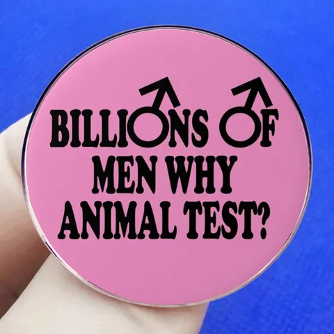 Pink Round Alloy Brooch Billions Of Men Why Animal Test Social Statement Badge Pin For Clothes Bags Statement Jewelry