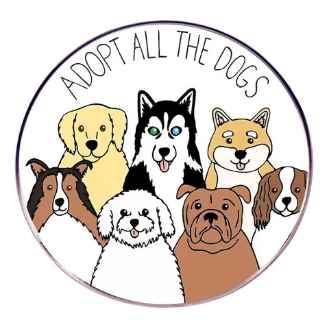 Spilla in Smalto per Cani Cartone Animato Adopt All The Dogs Distintivo in Lega Spilla Tonda per Borse Abbigliamento Giacche Golden Retriever Corgi Gioielli Regalo