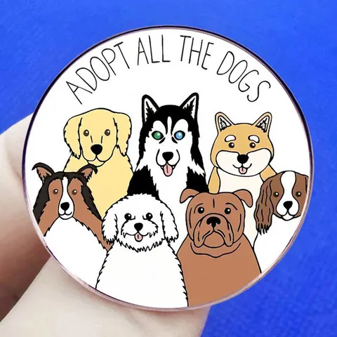 Spilla in Smalto per Cani Cartone Animato Adopt All The Dogs Distintivo in Lega Spilla Tonda per Borse Abbigliamento Giacche Golden Retriever Corgi Gioielli Regalo